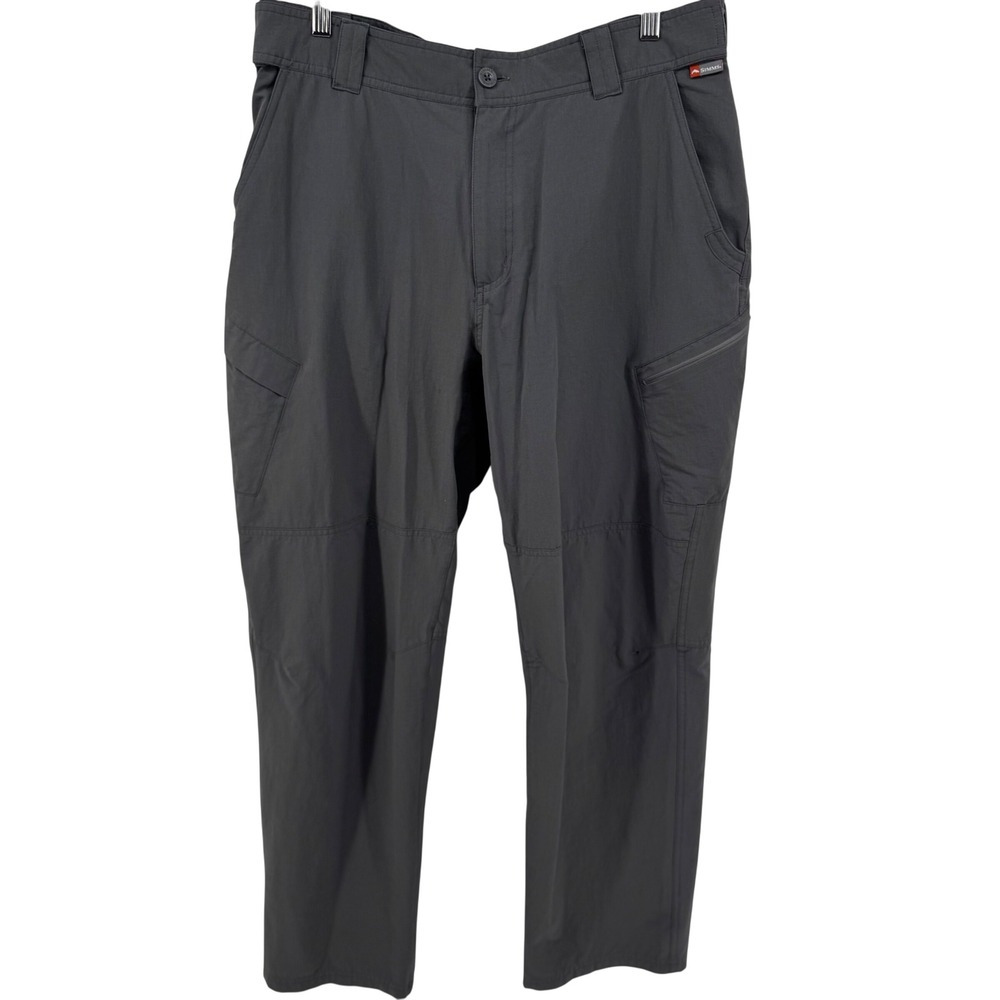 Simms Fishing Pants Mens Large 31" Long Gray Nylon Spandex Outdoor Utility Cargo